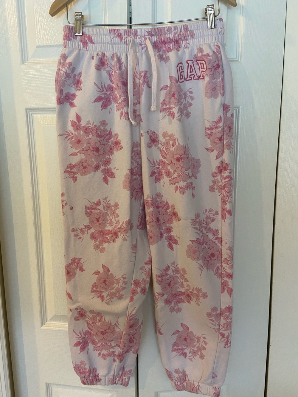 GAP Pink and White Floral Fleece Jogger Pants